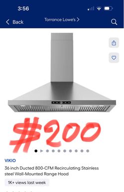 VIKIO 36 inch Ducted 800-CFM Recirculating Stainless steel Wall-Mounted Range Hood