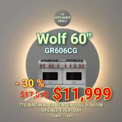 🔥New Wolf - 60" Gas Range - 6 Burners, Infrared Charbroiler and Infrared Griddle GR606CG