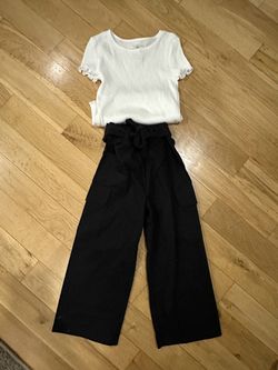 Kids Outfit Set White Top & Black Pants Size 5/6
