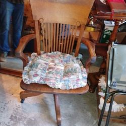 Vintage Wooden Rocker Desk Table Chair Oak Tall Back Swivel Chair