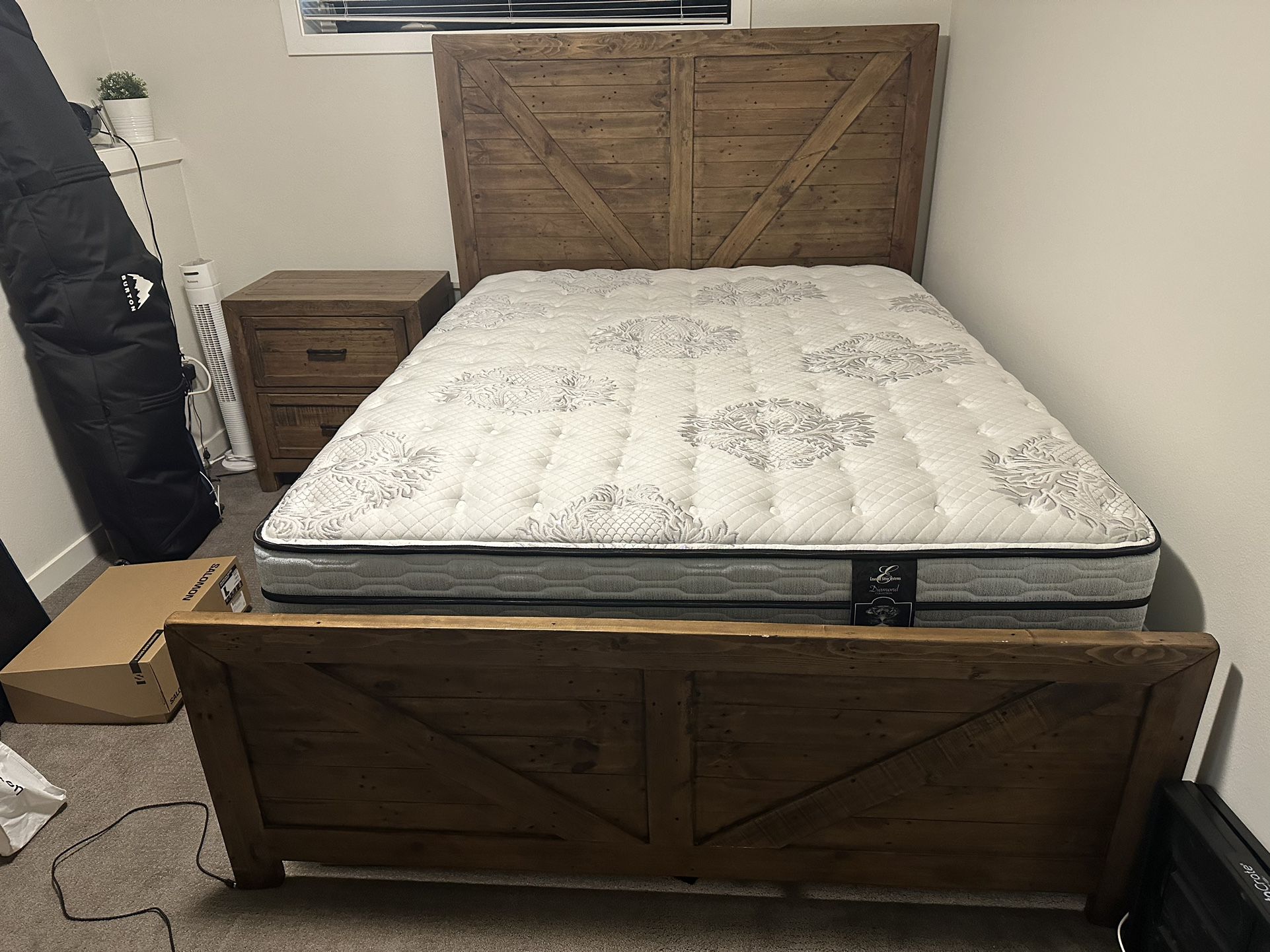 Queen Bed / Box Spring / Bed Frame / Matching Nightstand