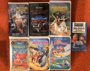 7-MOVIE DISNEY VHS Cassette Tape LOT - LIttle Mermaid, Rescuers, Mary Poppins, Jungle Book, Homeward Bound, 20,000 Leagues Under the Sea, Three Muske