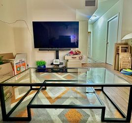 Glass & Black Metal Coffee Table Set