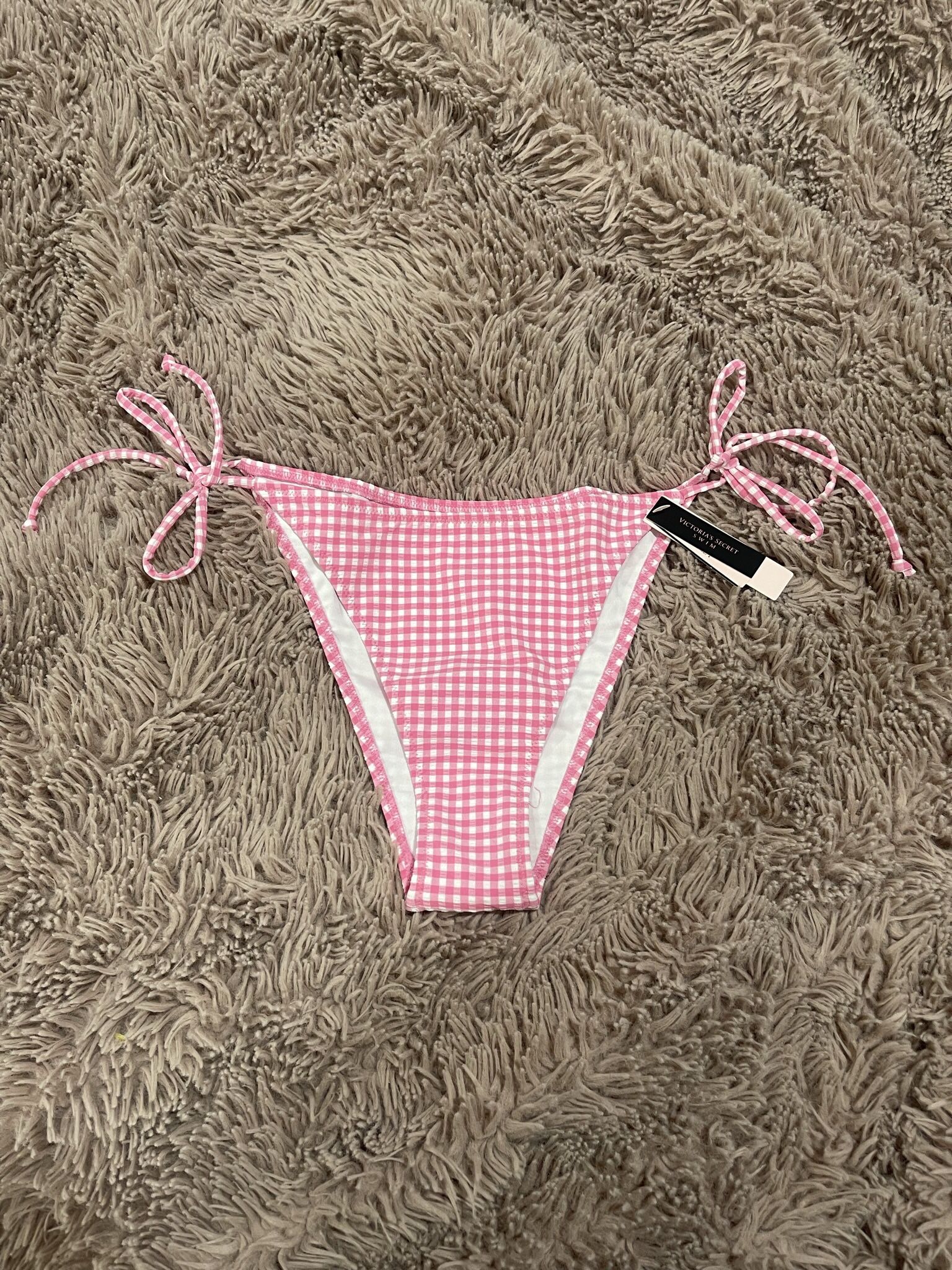Victoria Secret’s Pink Gingham Brazilian String Bikini Bottom 