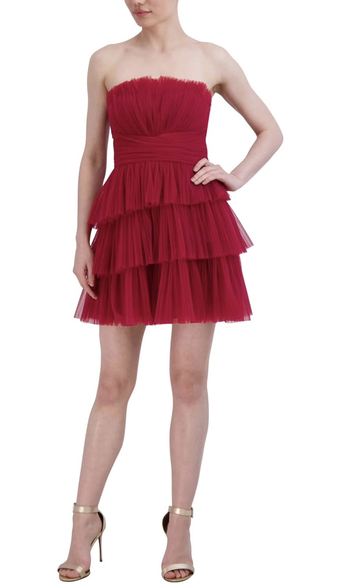 New BCBGMAXAZRIA Women's Strapless Straight Neck Mini Evening Dress,size 2