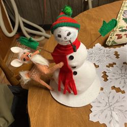 Annalee Christmas Felt Deer And Snow Man