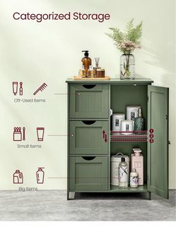Bathroom Floor Storage Cabinet, 3 Drawers, Forest Green Bathroom Storage Unit, 3 Drawers, 23.6"L x 11.8"W x 31.9"H, SOFIE Collection UBBC049C01