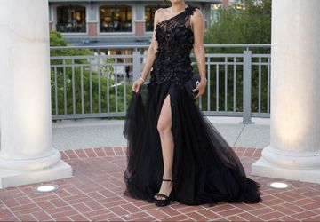 Sherri Hill Style 55796 Sherri Hill Black One-Shoulder Gown – Size 2 – Worn Once, Like New