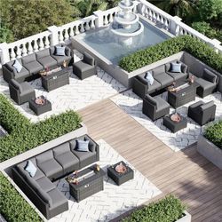 8-Piece Patio Furniture Set with Fire Pit Table