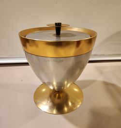 Vintage Mid-Century Gold & Silver Ice Bucket with Lid
