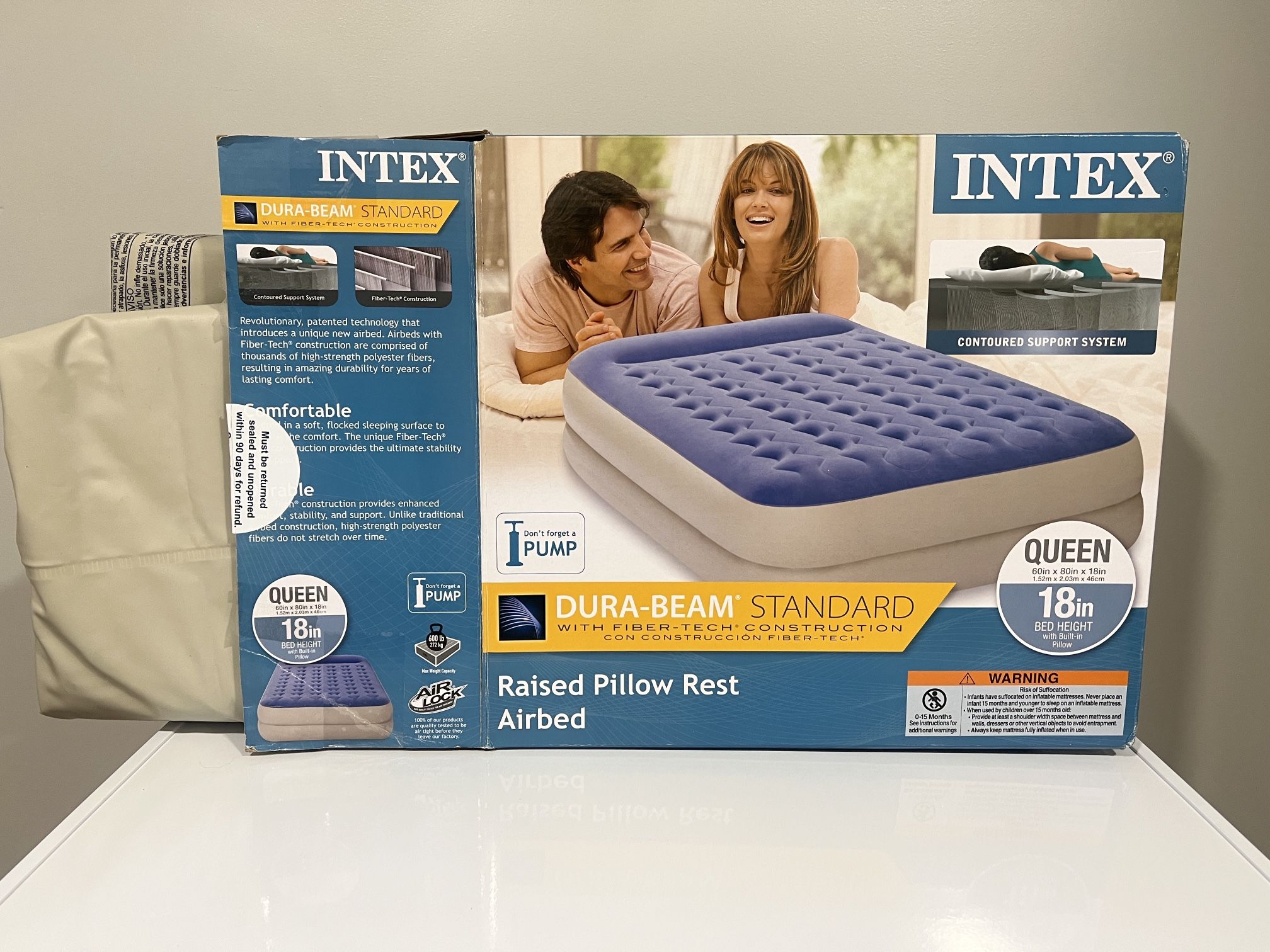 Intel 18” Raised Pillow Rest Air Mattress-Queen Size
