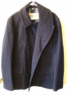 Mens Burberry Wool Peacoat Navy Blue - Size XL