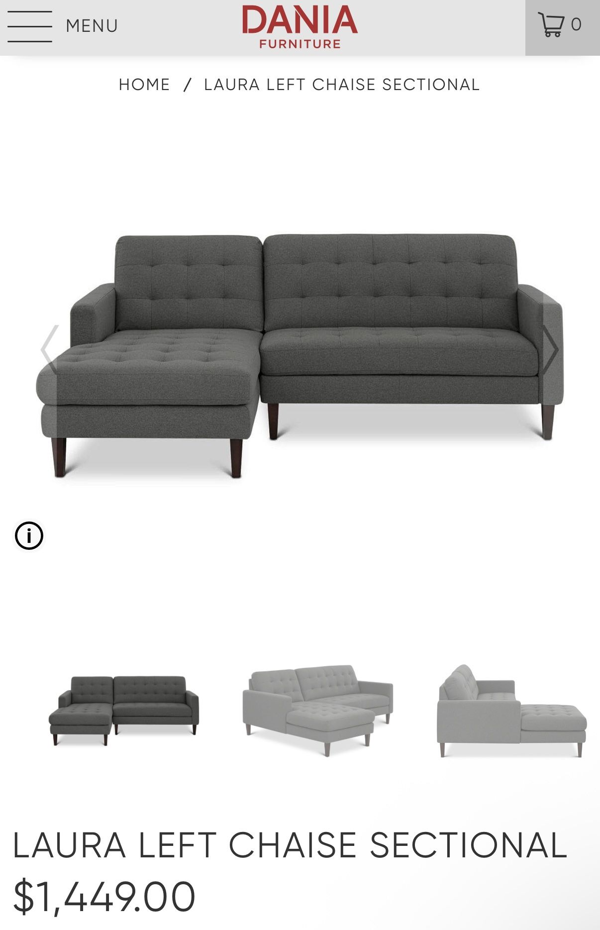 Dania Laura Left Chaise Sectional and Ottoman