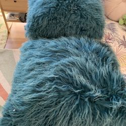 Set Of 2 Z Gallerie Sheep Skin Teal Deep Turquoise Pillow Covers 