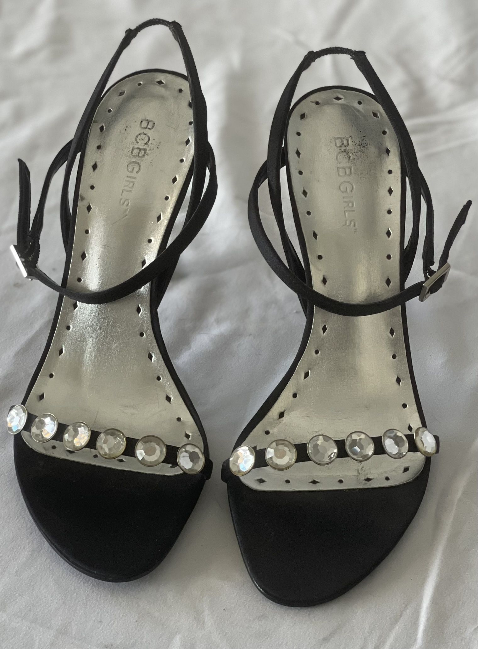 Black BCBG Heels With Large Clear Gems 