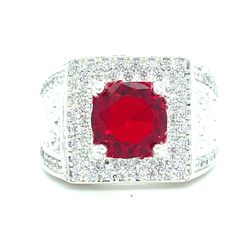 925 Sterling Silver CZ Red Stone Ring 12.50g Size 11.5 I-1811