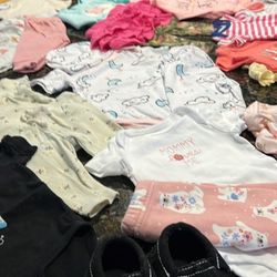 Cute Baby Girl Clothes & Black Moccasins  0-3 Mo. 