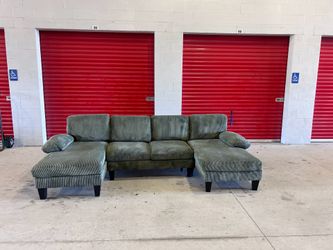 Green Corduroy Double Chaise Sectional Can Deliver Today