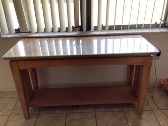 Wood sofa table with glass top