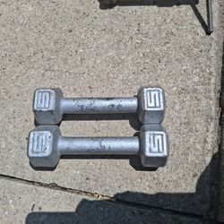 Pair of Vintage 5 lb Dumbbells Hex Cast Iron - 10 LBS. Total