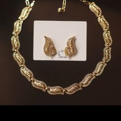 Copper With 18K Plated Gold Necklace And Earrings 