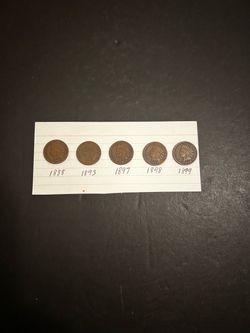 Coins – Indian pennies  – 1888 and 1893 and 1897 and 1898 and 1899 – Total 5 Coins