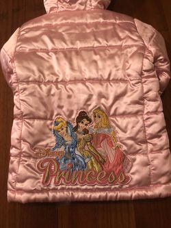 Embroidered Princess hooded pink puffy zipper jacket with crystal buttons