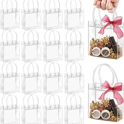 50 PCS Clear Plastic Gift Bags with Handles, Small Reusable Transparent Bags