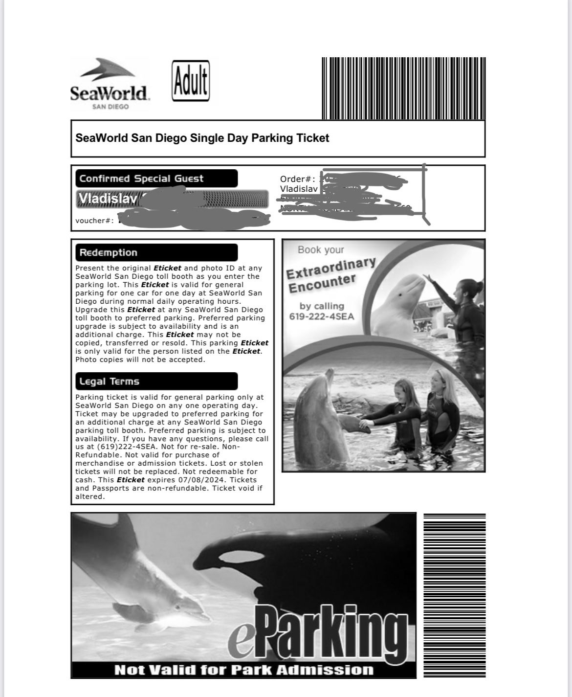 SeaWorld Parking Ticket