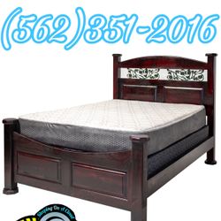 Queen Solid Wood Bed Frame Mattress & Boxspring Included Cama Completa
