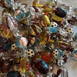 24 Pieces Of Glass Sports Balls Beads, Bracelets, 