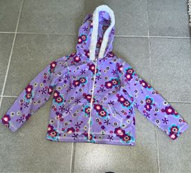 4T Girls Floral Fleece Hooded Zip-Up Jacket