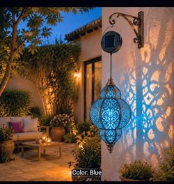 New SOLAR BLUE Morrocan Lantern