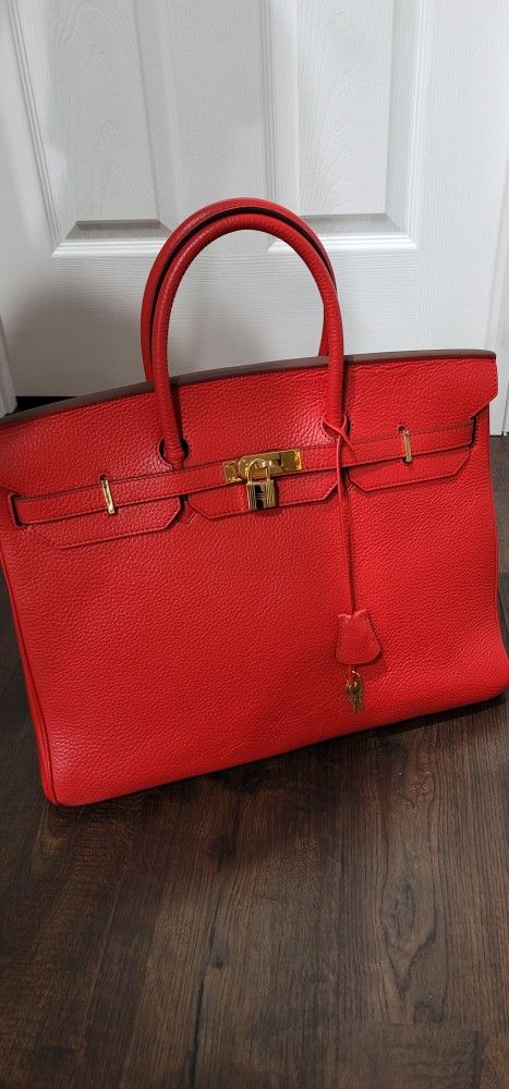 Designer H purse Handbag Leather Red Gold