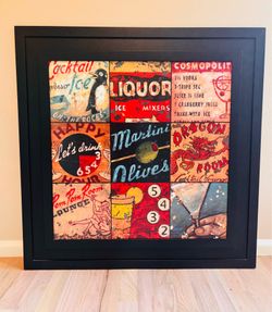 Large 32x32 Retro Bar / Lounge Wall Art - Black Wood Frame