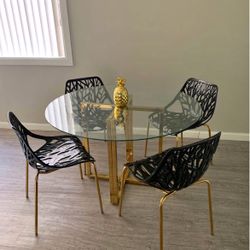 Black Gold Modern Glass Dining Set For 4