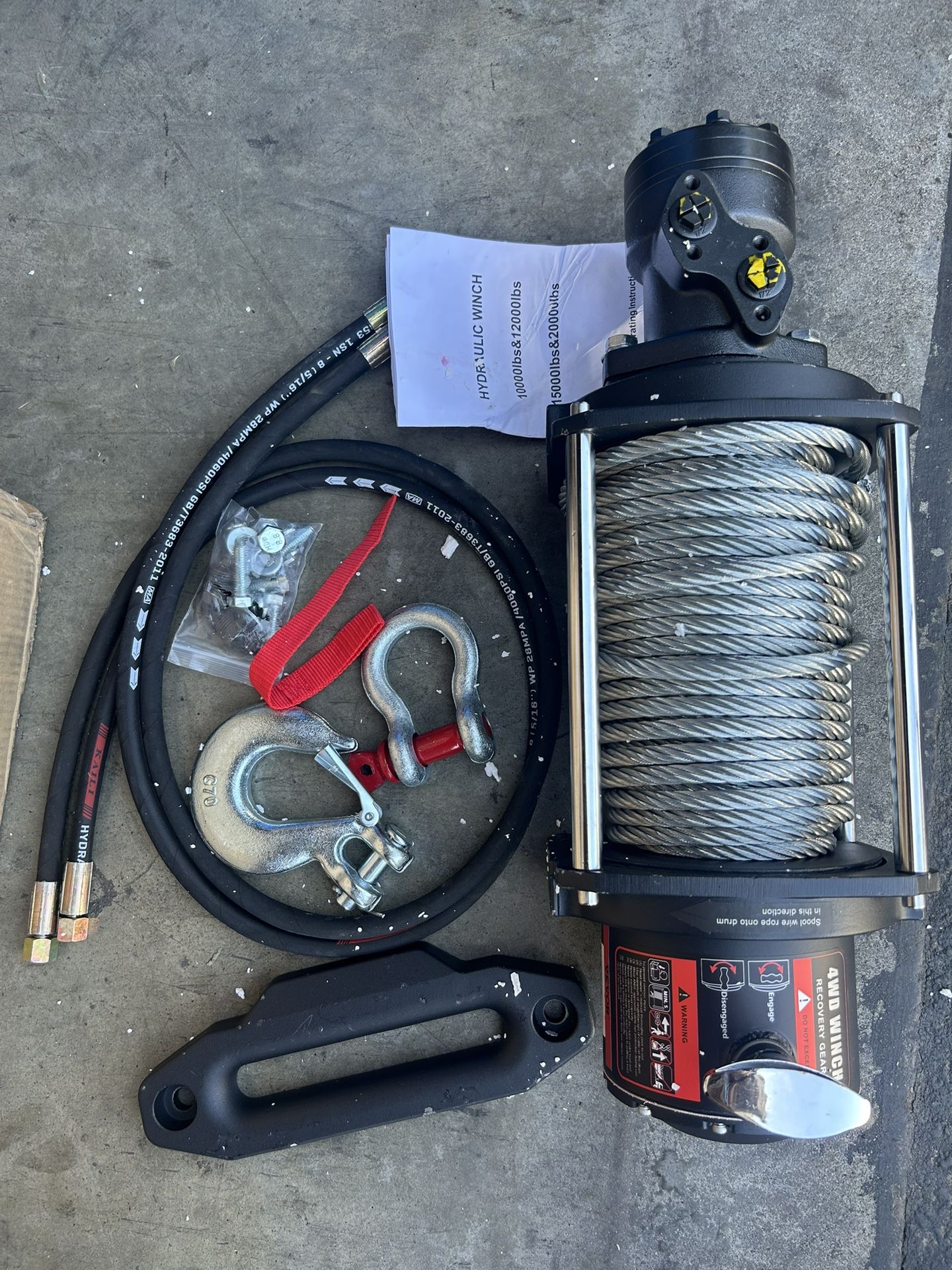 VEVOR Industrial Hydraulic Winch 15,000lbs, Hydraulic Anchor Winch with 24m Strong Steel Cable, Hydraulic Drive Winch Adapter Kit, Utility Winch with