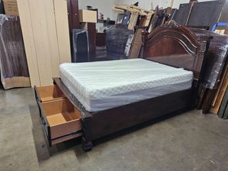 Queen Storage Bed Frame with Carved Headboard
