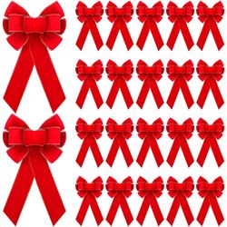 Lenwen 24 Pcs Large Christmas Bows 6x12 Inch Velvet Christmas Wreath Bows For Xmas Tree Wreath Front Door Gifts Wrapping Outdoor Holiday Party Decorat