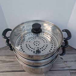 NEW Concord 13" Stainless Steel 3- Tier Steamer Cookware. Triply Bottom