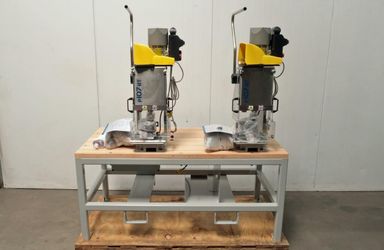 Lot of 2 MECAL P107C MRS5158-JD Benchtop Crimping Presses on Table