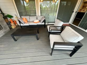 Modern 4-Piece Outdoor Patio Conversation Set – Loveseat, 2 Chairs & Coffee Table