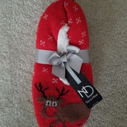 New Dimensions Stay At Home Soft Reindeer Embossed Slippers/Large 