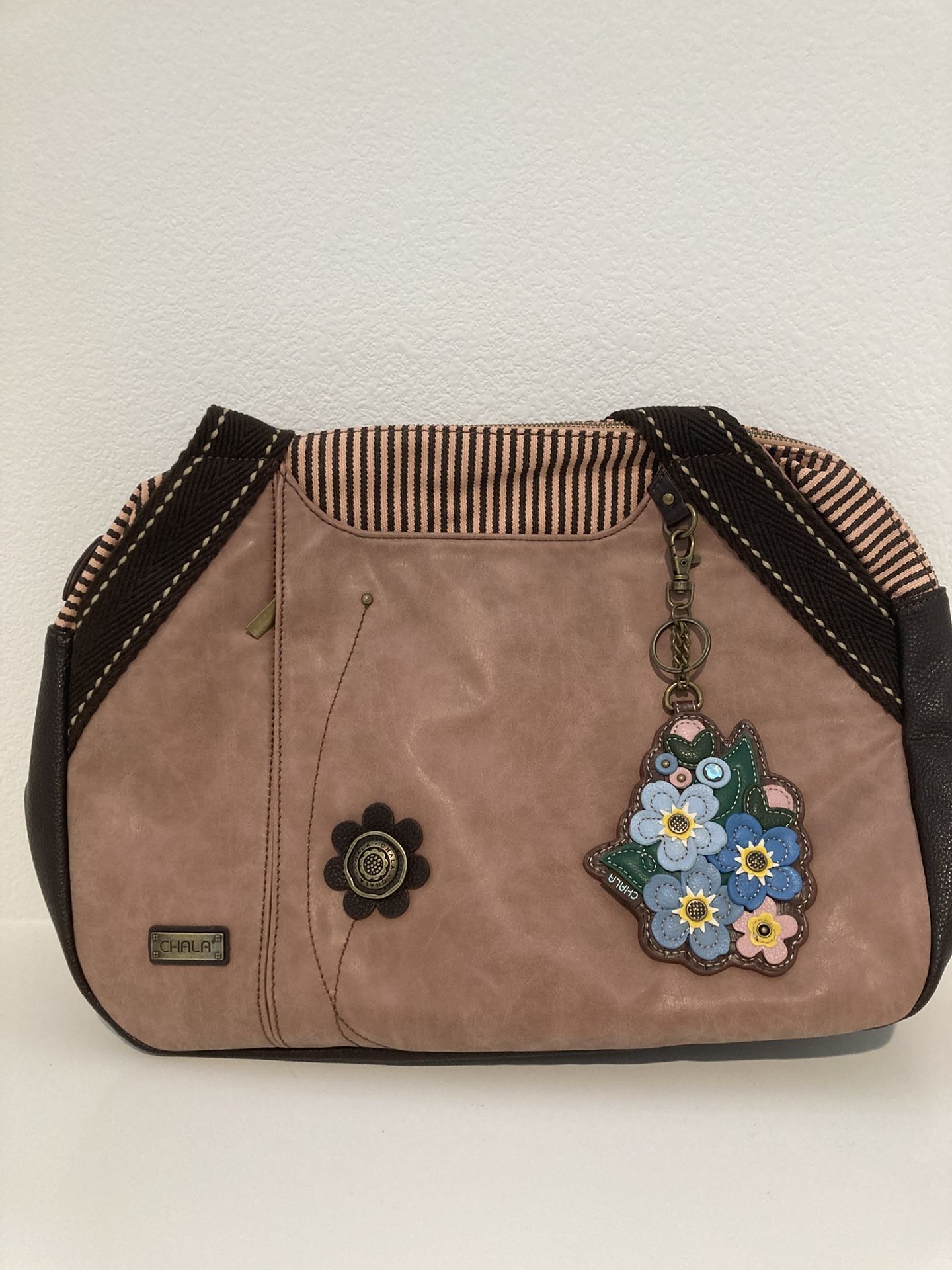 NWT Chala Bowling Zip Tote Shoulder Large Bag Dusty Rose Pink; Flower Coin Purse