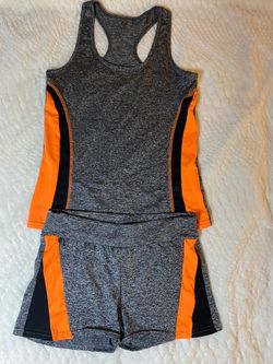 Gray & Neon Orange 2-Piece Workout Set Size S/M