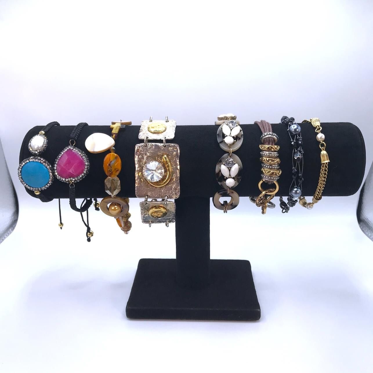 8 Unique Bracelet Lot Link Slider Stone Cord Pearl Metal Glass Statement Rhinestone