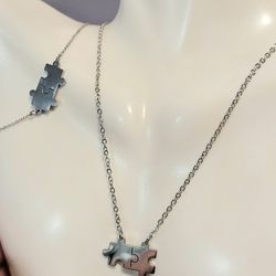 Stainless Steel Couples Puzzle Necklace And Bracelet Set