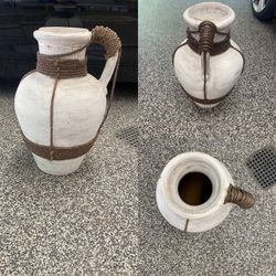 Large White Ceramic Jug with Rope Detail