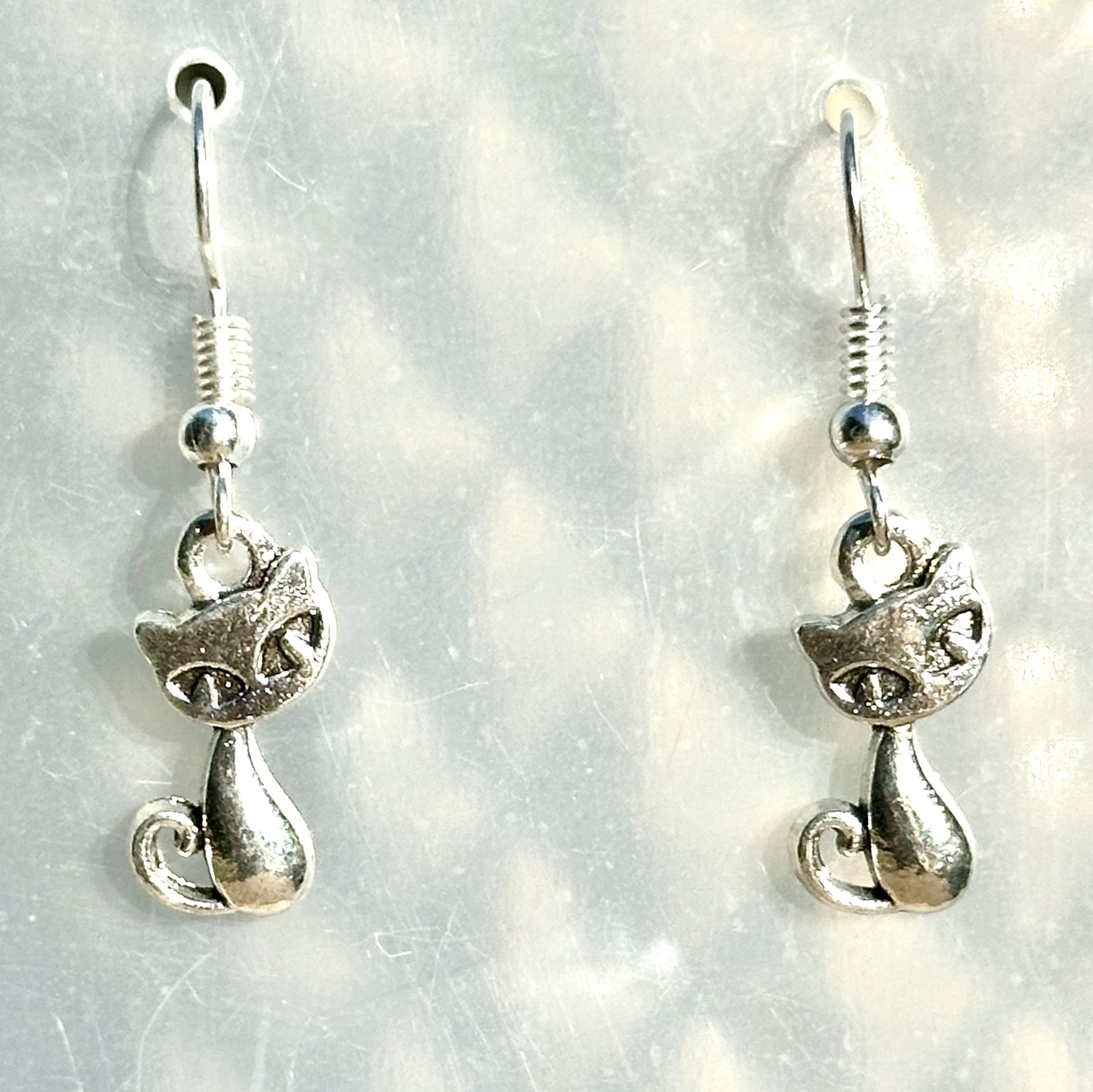 πββ¬ Cute silver tone kitty cat charm earrings - 2 different styles