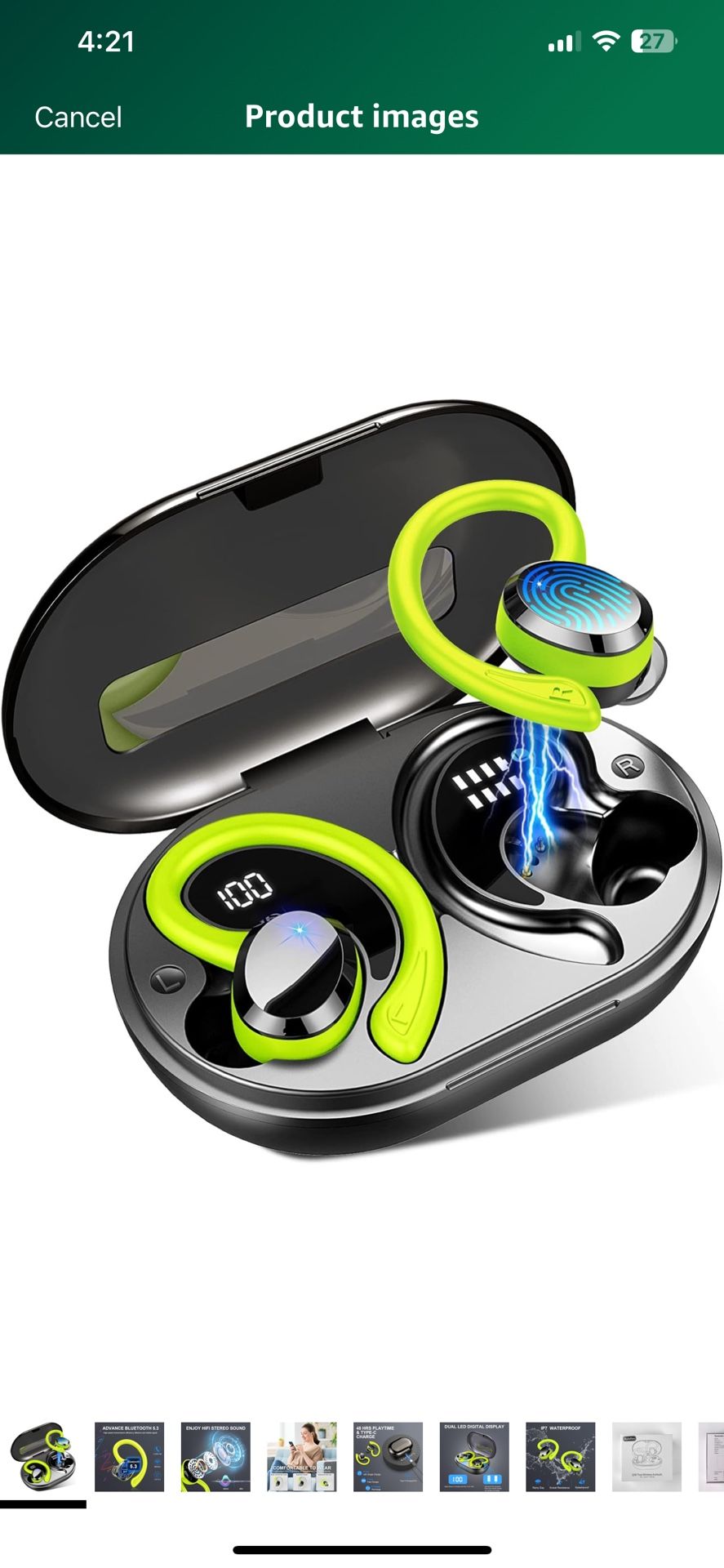 Wireless Earbuds Bluetooth Headphone Sport, Bluetooth 5.3 Earbud 3D HiFi Stereo Over Ear Buds, 48Hrs Earhooks Earphone with Noise Cancelling Mic, IP7